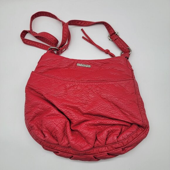 Red by Marc Ecko Slouchy Hobo Crossbody Shoulder Bag Medium Red Ruffle Tassel - Picture 2 of 9